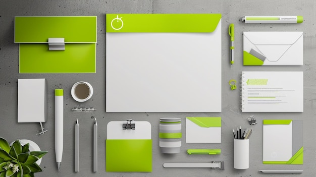 groene bedrijfsmerkidentiteit zakelijk schrijfgereedschap