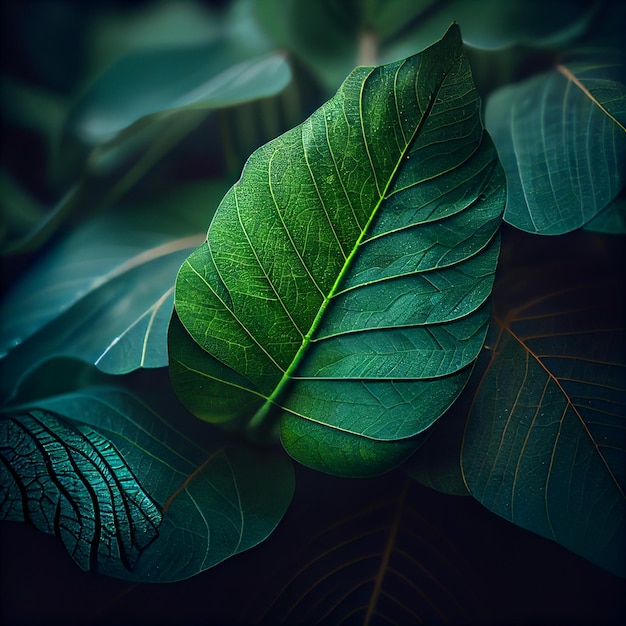 Groene blad achtergrond close-up bekijken Natuur gebladerte abstract Beautifule laat textuur Generatieve AI