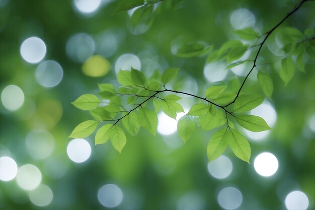 Foto groene bladeren achtergrond met bokeh witte lichten achtergrond