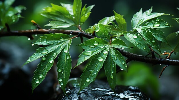 Groene bladeren bij regen in de douche