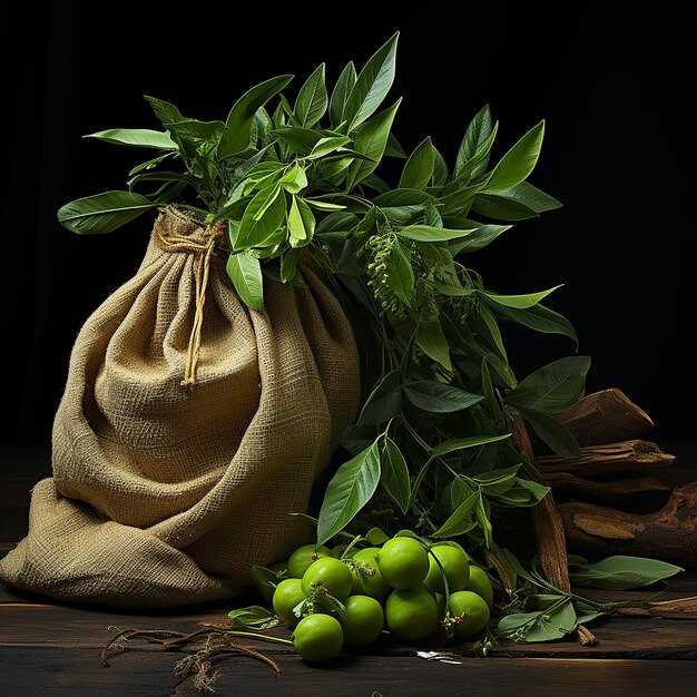 Foto groene bladeren in een zak