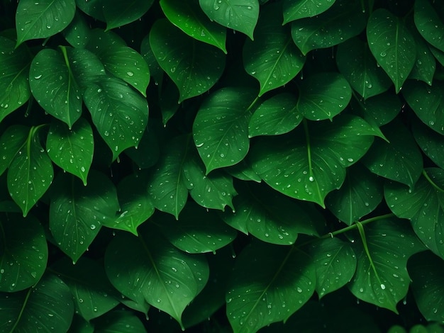 Groene bladeren met regendruppel achtergrond tropische regenwoud achtergrond