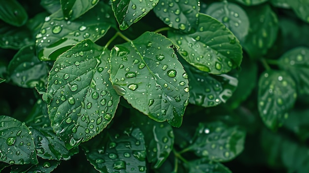 Groene bladeren met regendruppels Frisse natuurlijke achtergrond met selectieve focus