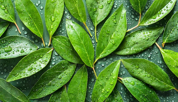 Groene bladeren met waterdruppels Voorjaars- of zomerseizoen