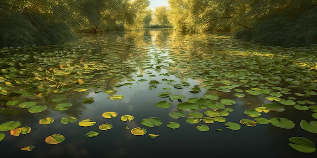 Groene bladeren op de vijver rivier meer landscaoe achtergrondbeeld