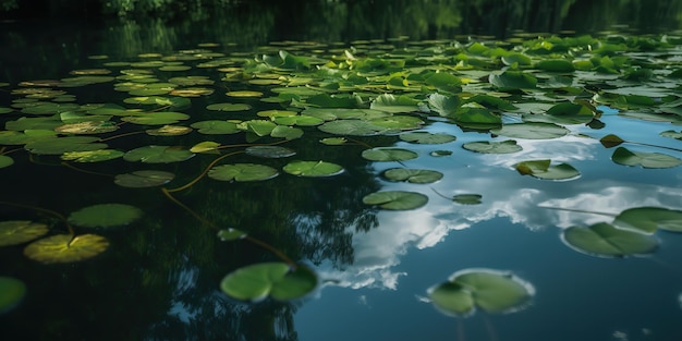 Groene bladeren op de vijver rivier meer landscaoe achtergrondbeeld