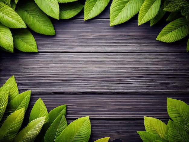 Groene bladeren op een houten achtergrond