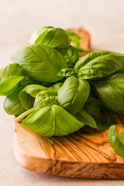 Groene bladeren van genovese basilicum aan boord