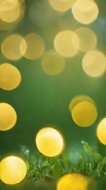 Foto groene bokeh-achtergrond met een wazig geel lichteffect