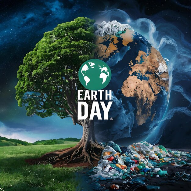 Groene bol: concept van de dag van de aarde Planeet versus plastic Aardedag 2024