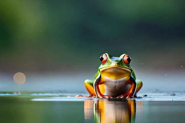 Groene boomkikker tijdens zware regenval