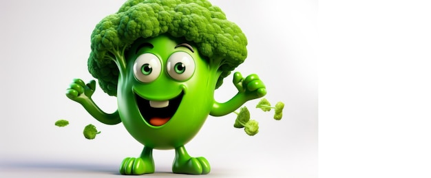 Groene broccoli met een vrolijk gezicht 3D op een witte achtergrond
