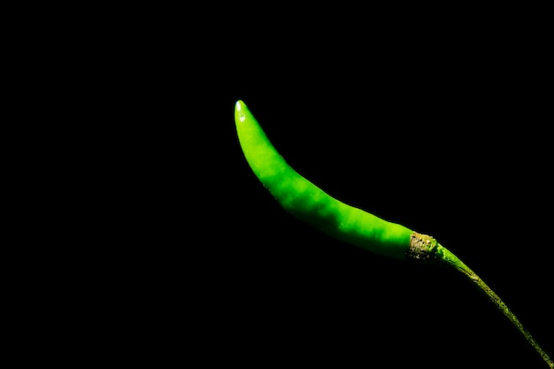 Groene chili heet en vers geïsoleerd op zwarte achtergrond studiofotografie
