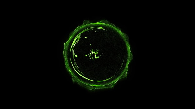 Groene cirkelvormige stralende gloeiende lichtring schittert krachtig effect stofexplosie