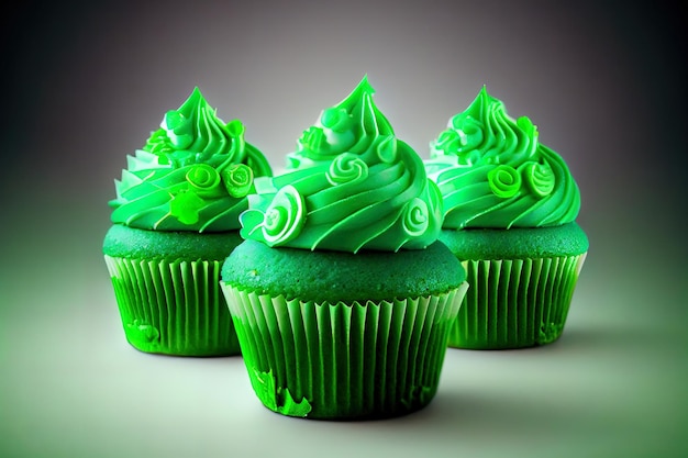 Groene cupcakes voor Saint Patrick39s Day realistische generatieve Ai