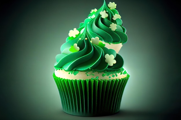 Groene cupcakes voor Saint Patrick39s Day realistische generatieve Ai