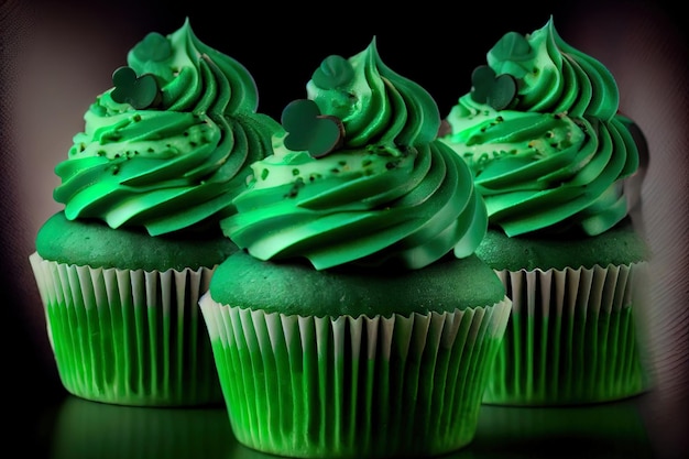 Groene cupcakes voor Saint Patrick39s Day realistische generatieve Ai