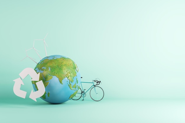 Groene eco globe op blauwe achtergrond met mock up plaats Milieu en ecologie concept 3D-Rendering