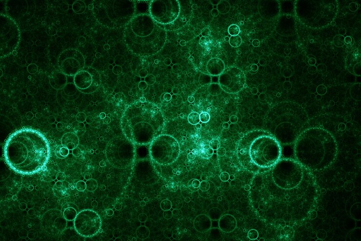 Groene elektrische bubbels. Abstracte fractal. Geïsoleerd op zwarte achtergrond.