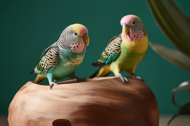 Groene en blauwe vogel bovenop een taart