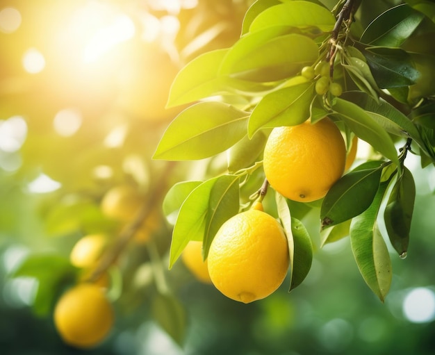 Groene en gele natuurlijke achtergrond met citroenen