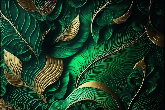 Groene en gouden abstracte bladeren planten delen patronen Creatieve natuur achtergrond Generatieve AI