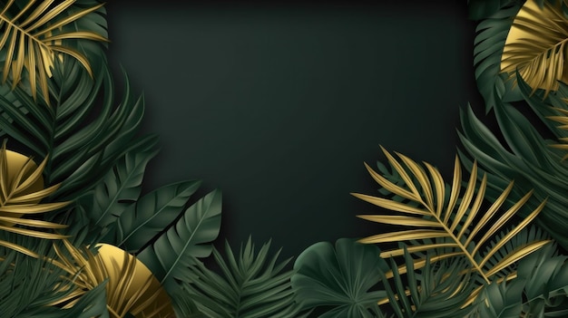 Groene en gouden luxe achtergrond met tropische bladeren Illustratie AI GenerativexD