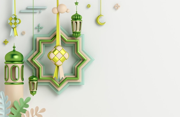 Groene en grijze moderne Eid Mubarak-kaartachtergrond