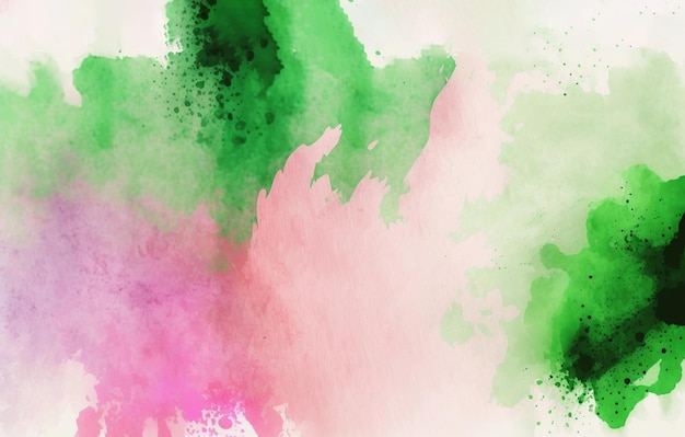 Groene en roze aquarel achtergrond met verf splatter