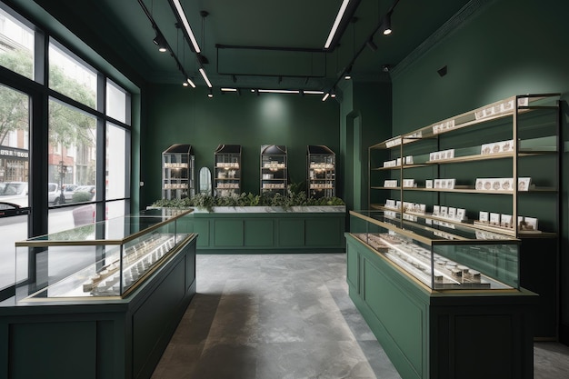 Groene en weelderige moderne apotheek met een strak minimalistisch ontwerp