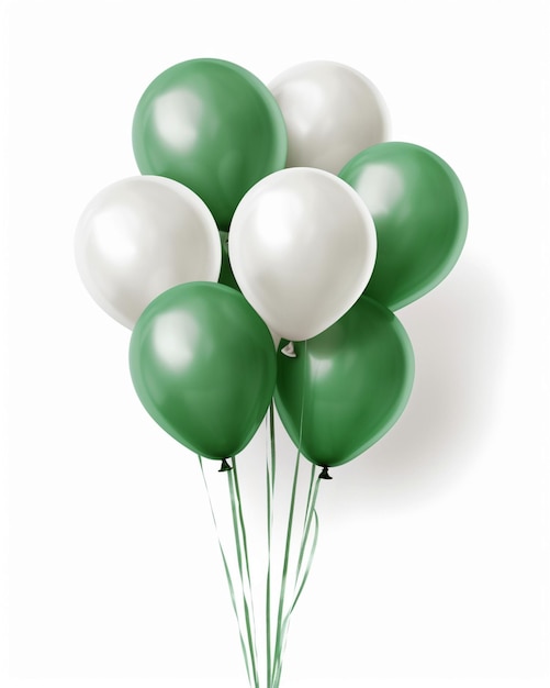 Groene en witte ballonnen op witte achtergrond