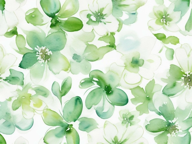 Groene en witte bloemen aquarel naadloze patronen