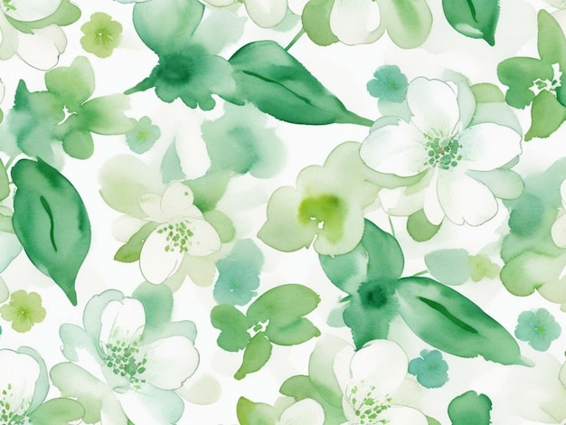 Groene en witte bloemen aquarel naadloze patronen