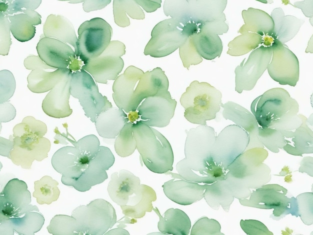 Groene en witte bloemen aquarel naadloze patronen