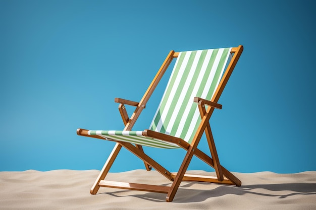 Groene en witte strandstoel op een geïsoleerde blauwe achtergrond Generatieve AI