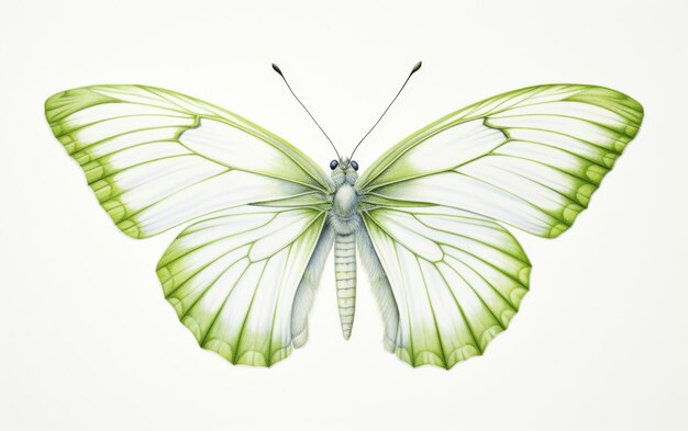 Groene en witte vlinder op een witte achtergrond