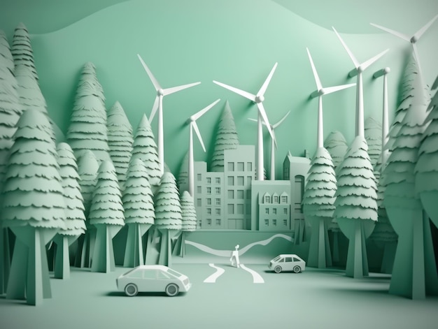 Groene energie en milieupapier snijden Generatieve AI