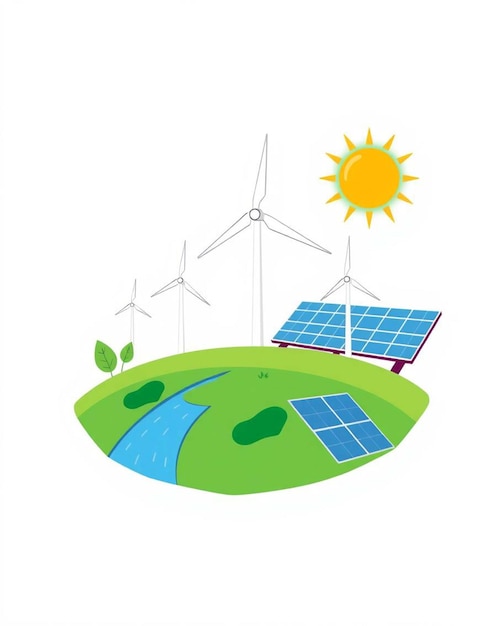Groene energieconcept met zonnepanelen en windturbines