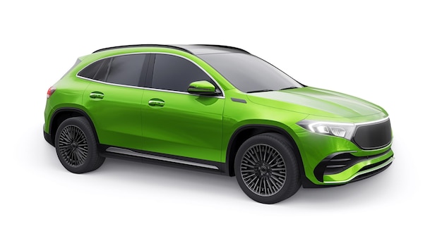 Groene familie innovatieve elektrische Suv auto op een witte achtergrond 3D-rendering