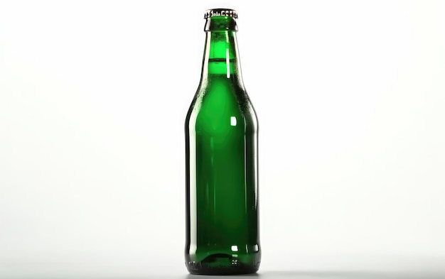 Groene fles bier met een gouden dop geïsoleerd op een witte achtergrond alcohol bier mockup ai gegenereerd