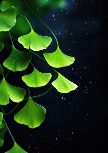 Groene Ginkgo biloba bladeren op donkere achtergrond natuur Generatieve Ai