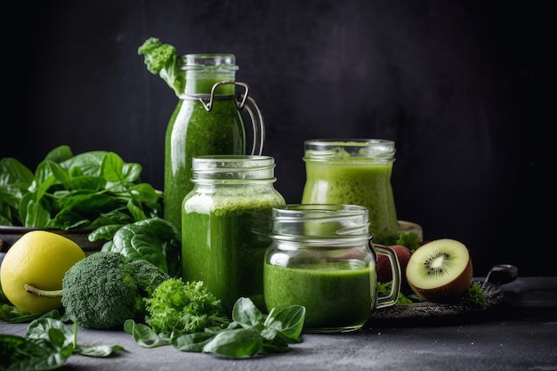 Groene glazen pot smoothie Genereer Ai