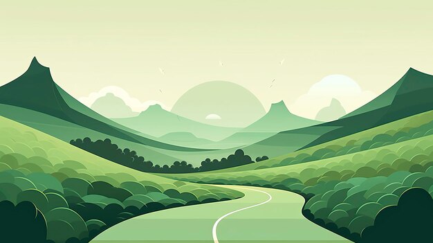 Groene glooiende heuvels op de achtergrond Verharde weg op de voorgrond AI Generative