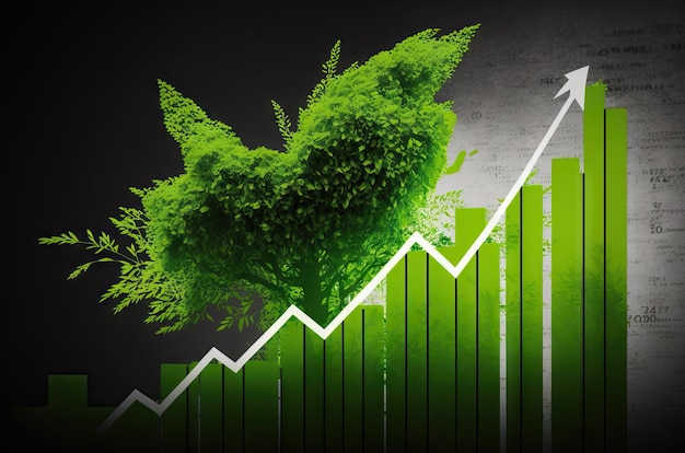 Foto groene grafische illustratie van zakelijke beurs bull run en groei met grafiek en diagram generatieve ai