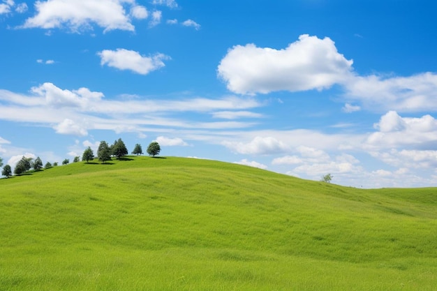 Groene grasheuvel en blauwe lucht