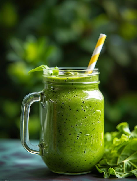 Foto groene groenten smoothie in de pot gezonde voeding realistische foto