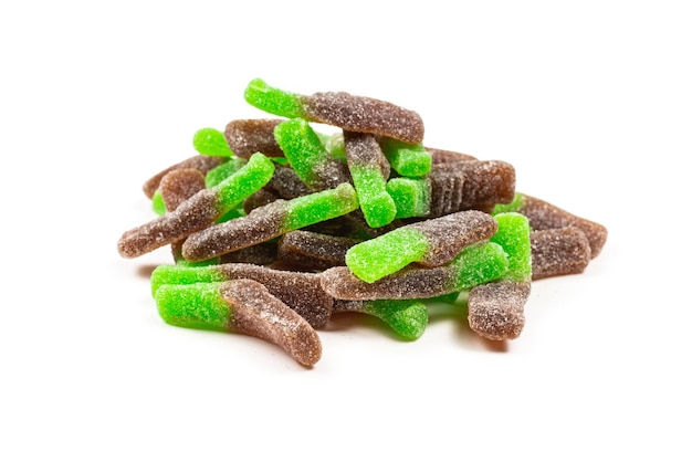 Groene gummy snoepjes. Bovenaanzicht. Gelei snoep.