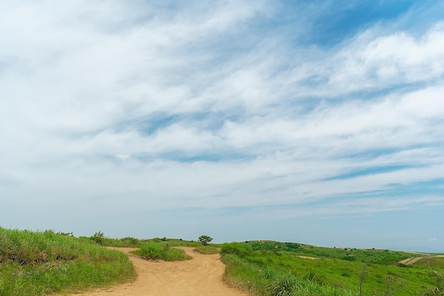 Groene heuvels tegen de blauwe lucht