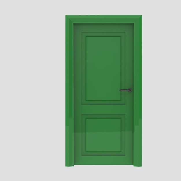 Groene houten binnendeur illustratie set verschillende open gesloten geïsoleerde witte achtergrond
