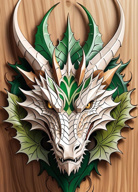 Groene houten draak 2D kunst clipart